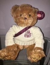 Helzberg Diamonds 18&quot; I Am Loved Teddy Bear w/ Gem Sack &amp; Knit Sweater Plush New - £14.62 GBP