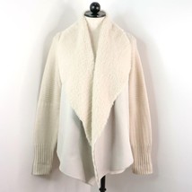 Chelsea &amp; Theodore Women&#39;s L Beige Suede &amp; Sherpa Knit Open Front Cardigan - £14.16 GBP