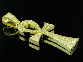 2.10CT Round Cut Simulated Diamond Cross Pendant 925 Silver Gold Plated - £118.95 GBP