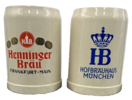 Lot of 2 Vintage .5L West German Beer Steins - Henninger Brau, Hofbrauhaus - £15.72 GBP