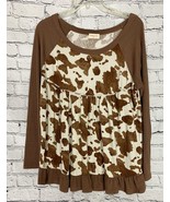 Hailey &amp; Co Solid/Animal Print Waffle Knit Long Sleeve Baby Doll Top Sz M - $18.81