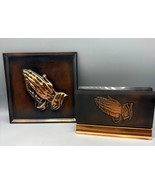 Vtg 70s Copper Guild Praying Hands Wall Art Plaque Napkin Holder Set - $21.67