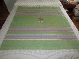 Vtg. Green Woven Southwest Mexican Cotton Fringed TABLECLOTH/6 Napkins - 48&quot;x54&quot; - £18.85 GBP