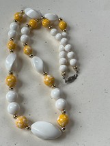 Vintage White &amp; Sunny Yellow Round &amp; Twist Barrel Plastic Bead Necklace – 23 inc - £8.87 GBP