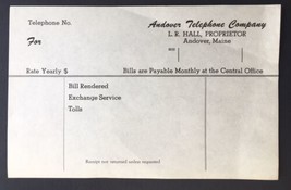 Vintage Andover Telephone Company Maine Billhead L.R. Hall Proprietor (U... - £7.82 GBP