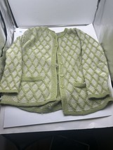 Vintage Aran Crafts Knit Cardigan 100% Merino Wool Green Sweater Womens ... - $64.34