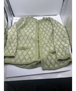 Vintage Aran Crafts Knit Cardigan 100% Merino Wool Green Sweater Womens ... - $1,225.00 MXN