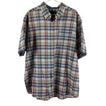 Wool rich Shirt Men’s XL Blue Plaid Button Up 100% Organic Cotton Short ... - £15.01 GBP