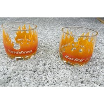 Harley Davidson Flames Glass Cup Clear And Orange Set 2 Small Kitchen - £15.70 GBP