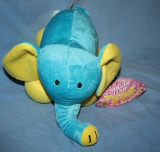 National Entertainment Aqua Blue Plush Elephant 12" Yellow Feet Ears Soft Toy - $11.65