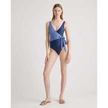 Quince Womens Italian Wrap One-Piece Swimsuit Colorblock V Neck Navy Blue 6 - £30.83 GBP