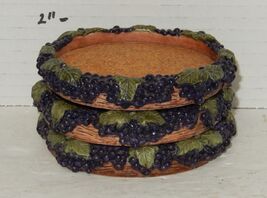 Set of 3 Vintage Ceramic &amp; Cork Floral Fruit Grapes Oval Round Coasters - $14.80