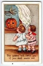 Halloween Postcard The Goblins Will Catch You Children JOL Moon Whitney 1914 - $52.25