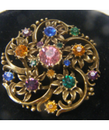 Vintage Floral Design Gold-Tone Rhinestone Brooch Pin Signed Coro - €116,10 EUR