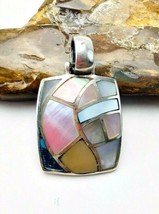 Vintage 925 CFJ Sterling Silver Mother Of Pearl Mosaic Inlay Pendant - £25.32 GBP