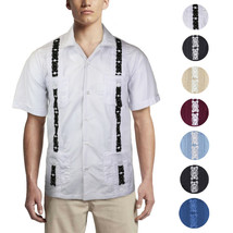 Men's Cuban Beach Wedding Guayabera Short Sleeve Two Tone Button-Up Dress Shirt - $26.24