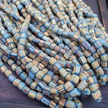 Lote 2 Hilos ANTIGUO AFRICANO RAYAS AZUL TURQUESA CUENTAS DE VIDRIO Hilo... - $579.48 MXN
