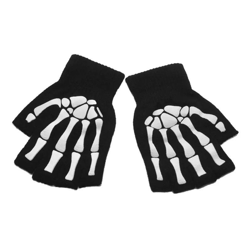 New  Gloves Unisex  Skeleton  Half Finger Gloves Glow In The Dark Fingerless Str - £82.28 GBP
