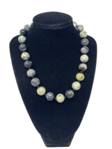 Natural Stone Beaded Necklace Black, Ivory, Grey 18&quot; - $346.96 MXN