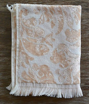 Cotton &amp; Modal Almond &amp; Cream Leaf Pattern Fringed Hand Towel by Bianca - $262.60 MXN