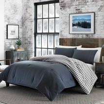 Full/Queen size 100% Cotton Reverse Plaid Gray/White Comforter Set - $4,572.16 MXN