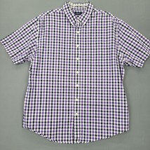 Croft Barrow Men Shirt Size XL Purple Stretch Preppy Plaid Short Sleeve Buttons - £11.54 GBP