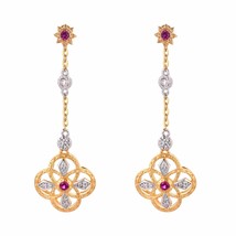 Elegant Women Floral CZ Clover Created Ruby 925 Sterling Silver Dangling Earring - £82.23 GBP