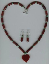 Carnelian Tube Beads Heart Drop Turquoise Necklace and Earring Jewelry Set - £39.20 GBP