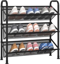Fkuo 3 Tier Grid Fabric Small Shoe Storage Unit Tall Shoe Organizer, 3 Tier). - £28.73 GBP