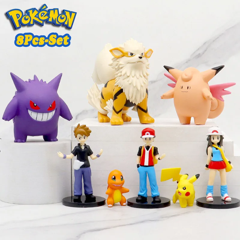 8Pcs/set Pokemon Anime Figures Scale World Trainer Red Pikachu Charizard Gengar - £22.15 GBP