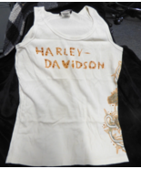 Harley Davidson Women Tank XL CREAM with Orange Sequins tank top extra L... - $16.45 CAD