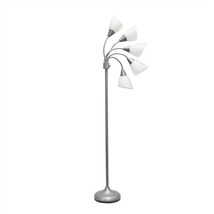 5 Light Adjustable Gooseneck Silver Floor Lamp with White Shades - £69.03 GBP