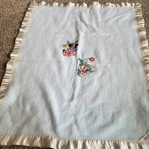 Vintage Quiltex Baby Blanket Satin Trim Appliqué puppy kitten Acrylic USA - £19.67 GBP