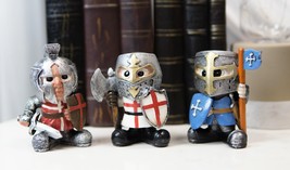 Chibi Templar Crusader Knights With Sword Axe Flag And Shield Figurine Set of 3 - £27.96 GBP