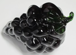 Vintage Blenko Molded Blown Glass Grape Cluster Black w/Green Leaves/Stem - $19.80