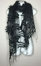 Black Sheer Womens Scarf Fringe Striped Fashion One Size 66&quot; Long Accessory - $19.99