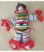 Clown Handmade Vintage 1960s Crochet Doll Yarn Disc 18&quot; Orange Green Red... - £23.37 GBP