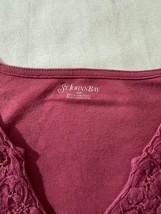 St Johns Bay Women's Red Cotton Embroidered V-Neck Long Sleeve Blouse Top Size L image 2