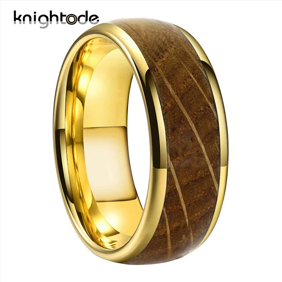 Whisky Oak Wood Inlay 8mm 4 Colors Tungsten Carbide Wedding Bands for Men Women  - £26.71 GBP