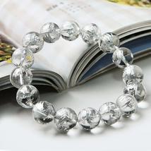 Natural White Quartz Silver Dragon Bracelet 12mm Gemstone Clear Round Beads Rare - £43.37 GBP