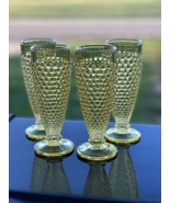 4 L.E. Smith Hobnail 8oz Glasses Footed Pedestal Wine Parfait Yellow Gol... - $83.24 CAD