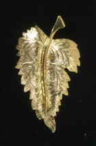 Tropical Leaf Gold Tone Brooch Vintage Unsigned Beautiful Details - $187.21 MXN