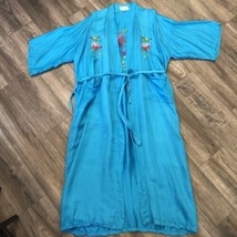 Vintage Golden Dragon Robe Silk Chinese Blue Dressing Long Gown Kimono X... - $37.11