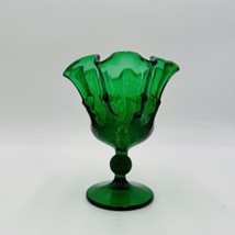 MCM Stelvia Emerald Green Art Glass Ruffled Compote Wayne Husted 6in - £47.79 GBP