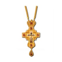 7&quot; Gold Plated Red Stones Greek Orthodox Crucifixion Pectoral Cross 18cm - £255.33 GBP