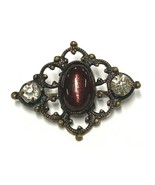 Vintage Antique Costume Filigree Brooch with Purple Cabochon, Rhinestones - $12.97 CAD