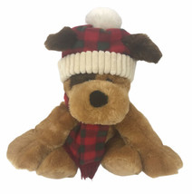 Hugfun International Puppy Dog Christmas 15” Plush Reese Hat Scarf Brown Tan - £9.48 GBP