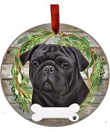Pug Black Dog Wreath Ornament Personalizable Christmas Tree Holiday Deco... - £11.33 GBP