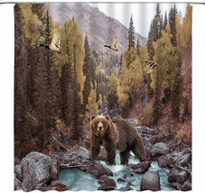Cabin Lodge Bear Duck Country Forest Fabric Shower Curtain, Modern Rustic,70&quot;x70 - £23.78 GBP