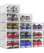 12 Pack Shoe Storage Boxes Clear Plastic Stackable Shoe Organizer Drawer... - $44.98